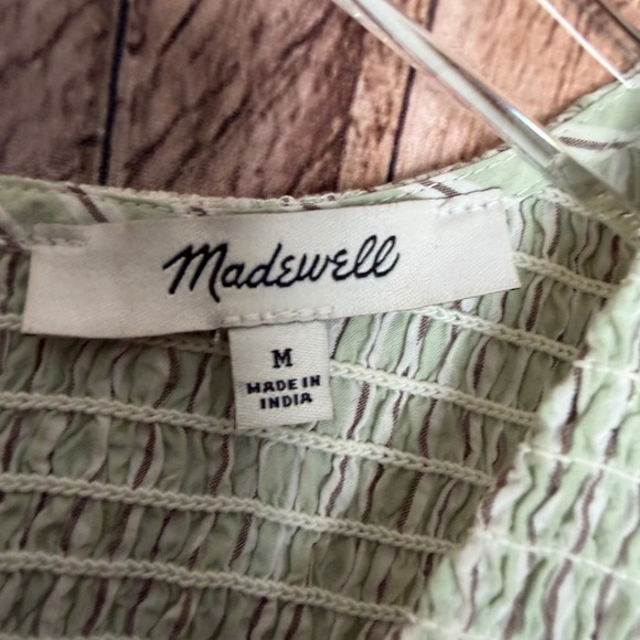 Madewell Smocked Bodice Green Striped Cotton Midi Dress Women's M - Picture 10 of 10